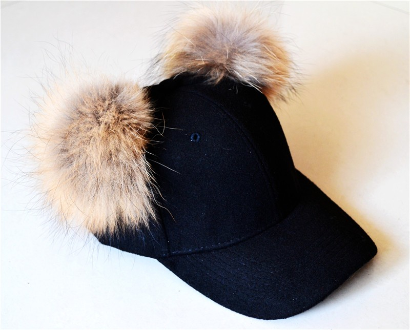 

Cotton baseball cap with two Pom Pom faux fur hats unisex adjustable snapback hat caps newest free shipping, Multi