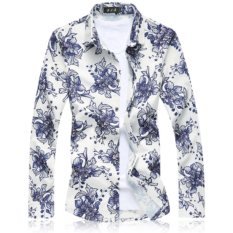 Wholesale- 2016 floral shirt men chemise homme high quality mens shirts M-5XL 6XL 7XL C6160 camisas social masculina
