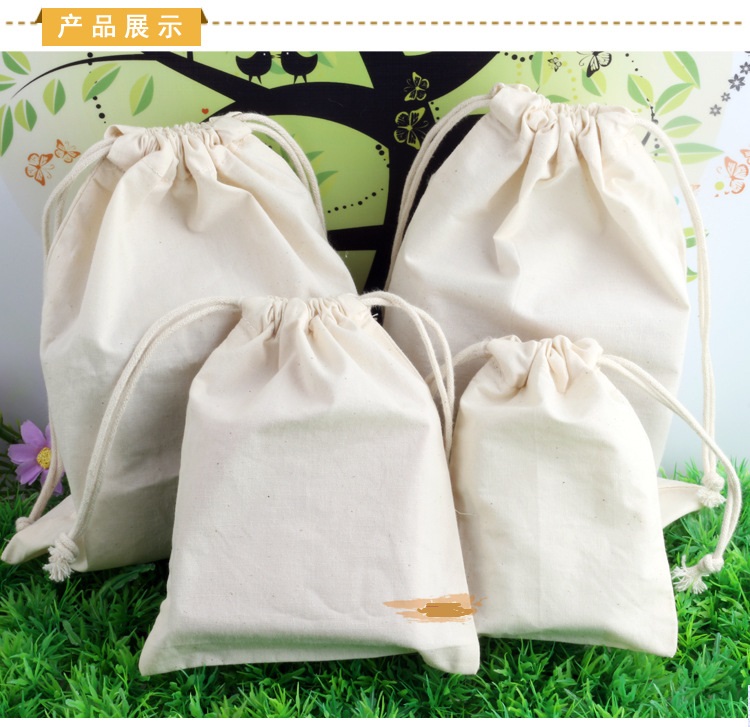 

130g/m2 100% Cotton organic natural cotton Bags drawstring pouches sustomize logo & size