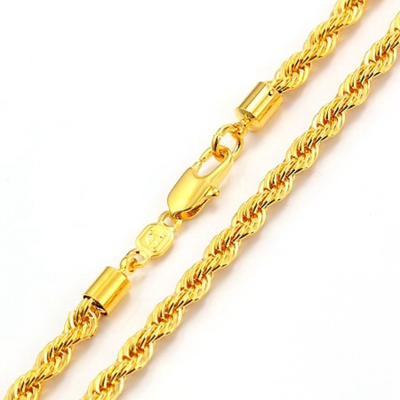 knot chain solid rope necklace 18k Yellow Gold Filled Mens Collar Necklace 18 inches-image-390758316