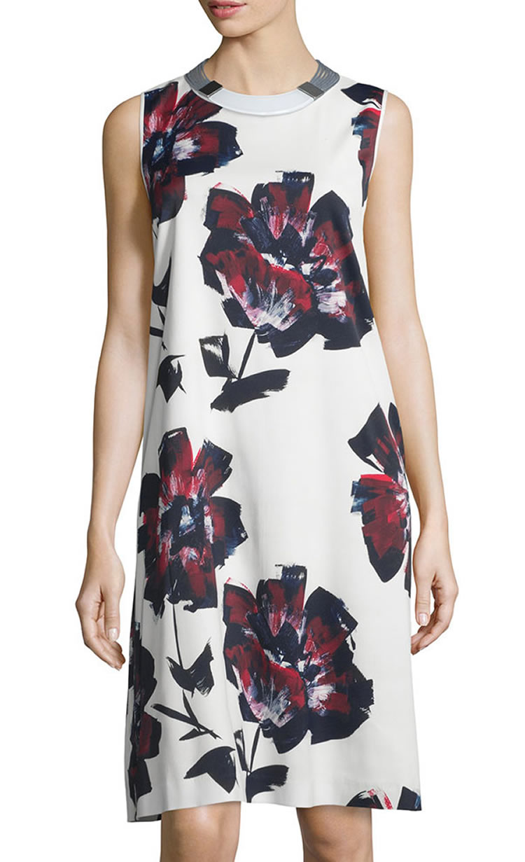 

Fashion Flower Print Women Sheath Dress Round Neck Dresses 055A83, As pictures