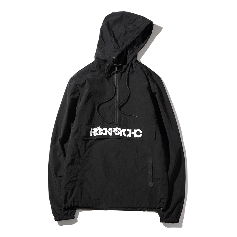 

Wholesale- Fashion 2017 Men Hooded Jacket Korean Slim Fit Windproof Casual Jacket Men Patch Design Front Pocket Man Coat Lover Windbreaker, Black