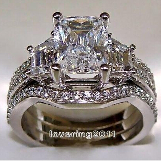 

5-11 Fashion jewelry edding Rings princess cut 10kt white gold filled GF white topaz CZ Simulated Diamond Wedding Lady women ring set
