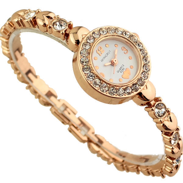 Luxury Gold Steel Womens Watch Small Dial Crystal Watch For Woman