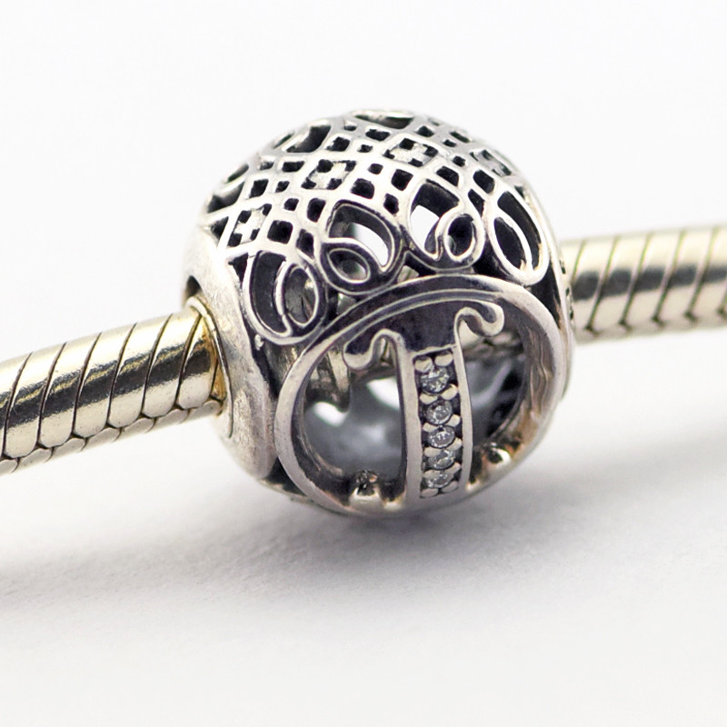 Vintage Letter I Clear CZ Beads Fits Pandora Bracelets Bead Authentic Sterling-Silver Jewelry DIY Charm Wholesale Charms LE015-I-image-387640317