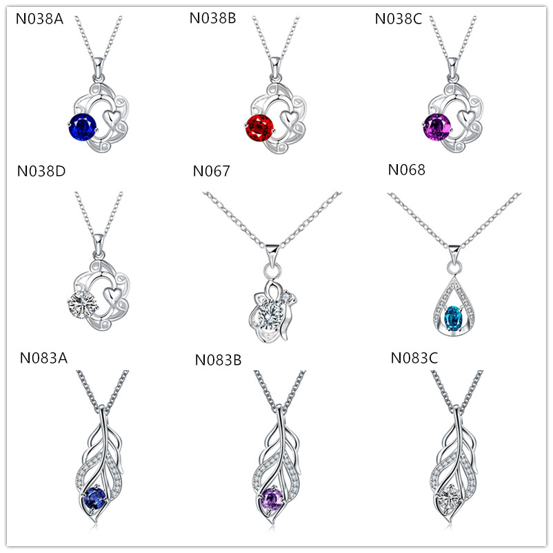 

High grade fashion women's gemstone 925 silver Necklace Pendant 10 pieces a lot mixed style,cheap sterling silver Pendant Necklaces EMN32