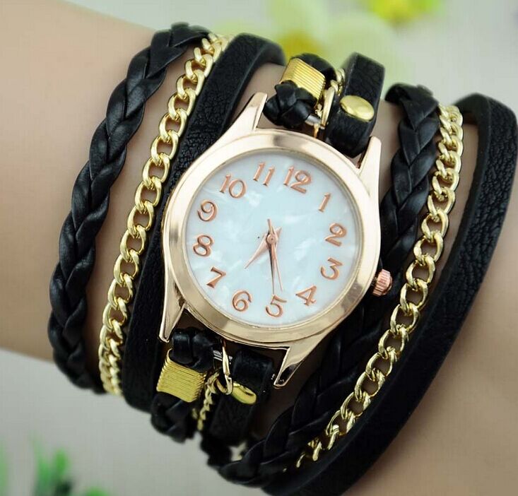 

Stainless Steel long strap leather watch Weave Band wrap around casual Clock Men quartz wristwatch Women Timer, Leave a message about color