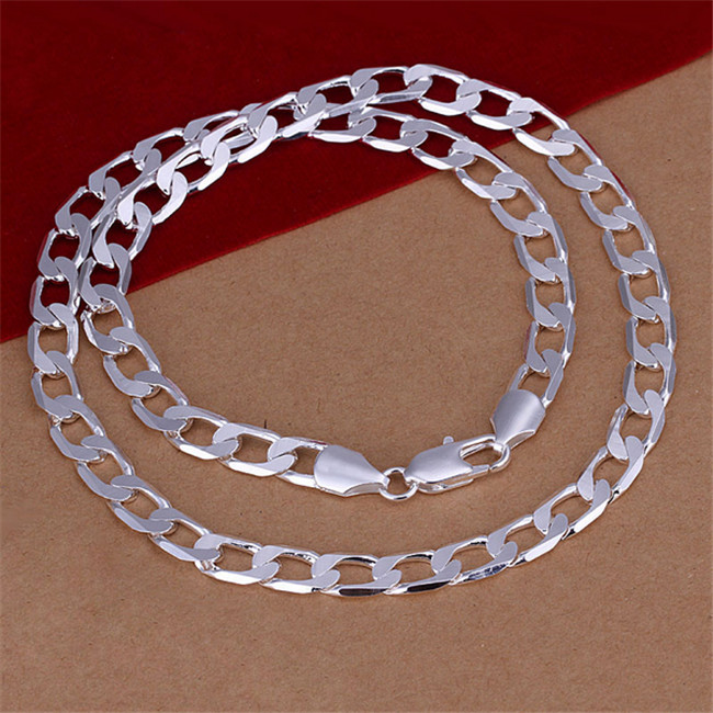 

New arrival 8MM flat sideways necklace Men sterling silver plate necklace STSN034,fashion 925 silver Chains necklace factory direct sale