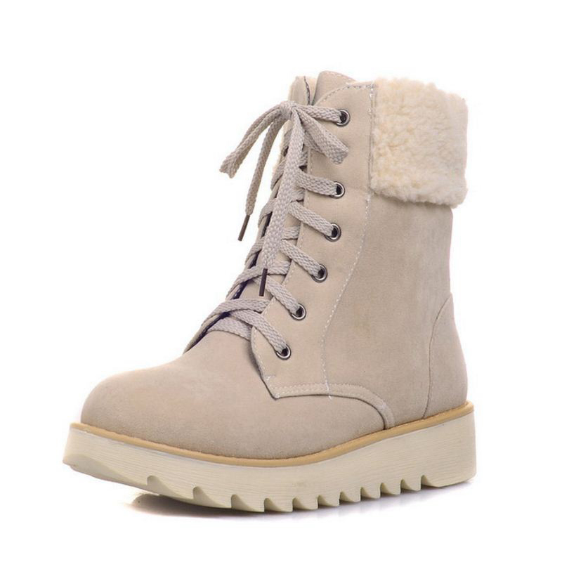 

Women Boots Snow Warm Winter Boots Botas Mujer Lace Up Fur Half Short Boots Ladies Winter Shoes woman footwear Size 33-43, Black
