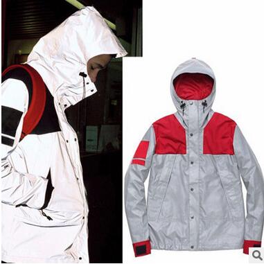 Plus Size 3M Reflective Windbreaker Fashion Brand Night Jacket Windproof and Waterproof Cardigan Hoodies Jacket Contrast Color Hooded Jacket
