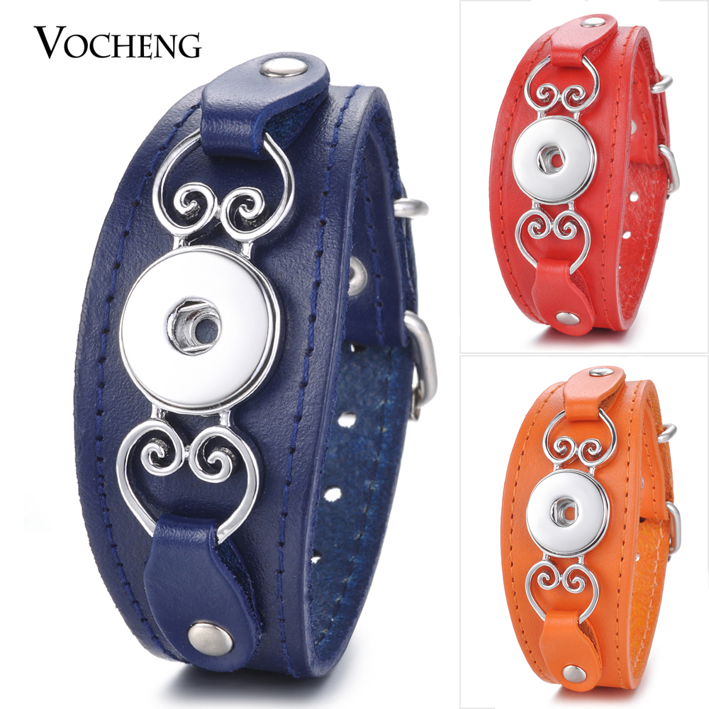 

VOCHENG NOOSA 7 Colors Ginger Snap Jewelry Genuine Leather Bracelet Buckle Heart Black Adjustable Fit 18mm Interchangeable Button NN-606