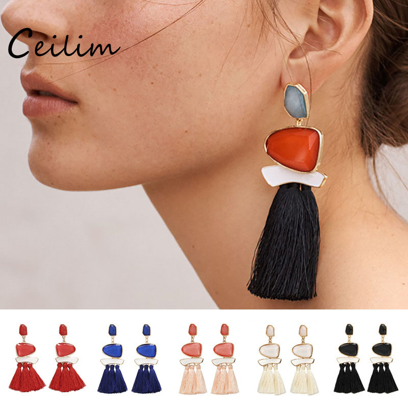 

Crystal Stone Tassel Earrings: Trendy Bohemian Accessory in 6 Bold Colors