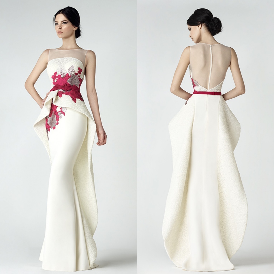 

Chic Lace Mermaid Prom Dresses With Peplum Sheer Bateau Neck Backless Evening Gowns Appliqued Vestidos De Fiesta Floor Length Formal Dress, Brown