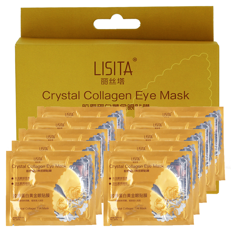 

20PCS/BOX Brand LISITA High quality Gold Crystal Collagen Eye Mask Patches For Anti-Wrinkle Remove Black gift girl birthday