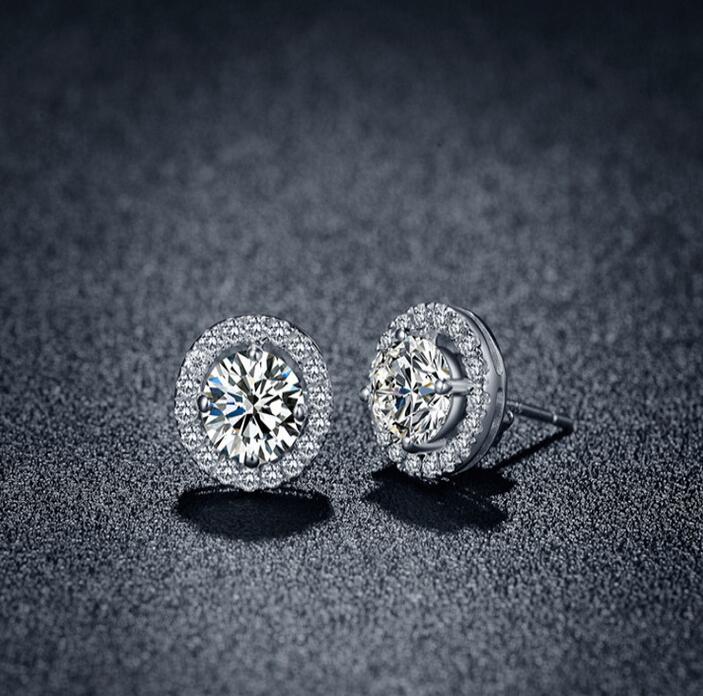 

Charm Austria Crystal Ear Stud Earrings Big Cubic Zircon Earring for Women Wedding Jewelry Gift Hot Fashion, Golden;silver