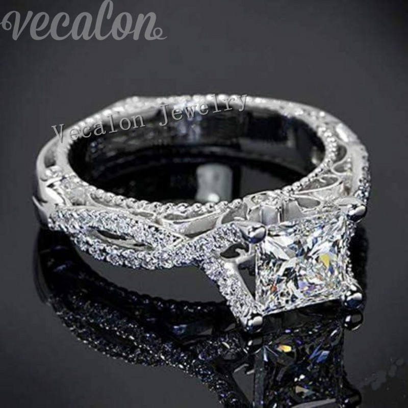

Vecalon 2016 Romantic Antique Female ring 2ct Simulated diamond Cz 925 Sterling Silver Engagement wedding Band ring for women