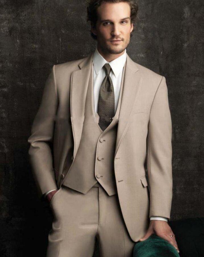 

High quality Two Buttons Notch Lapel Groom Tuxedos Groomsman Suit Wedding Party Suit (Jacket+Pants+Vest), Pink