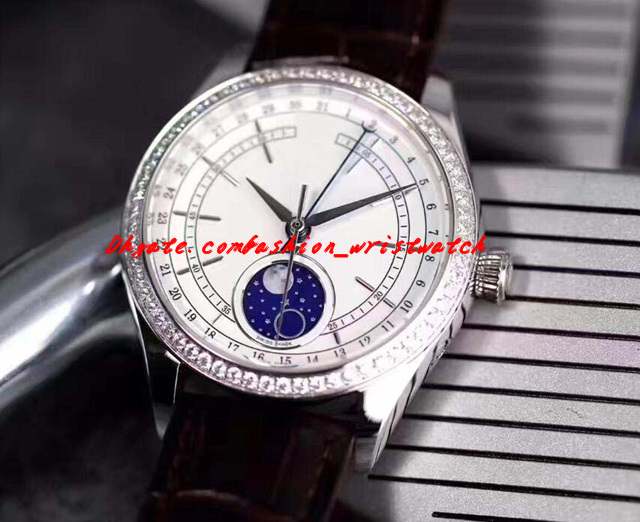 

Luxury Watches New 18k Gold White Dial Diamond Bezel 39mm Moon Phase Model Men's Watch M50525-0002 Automatic Fashion Brand Mens Wristwatch, Slivery;brown