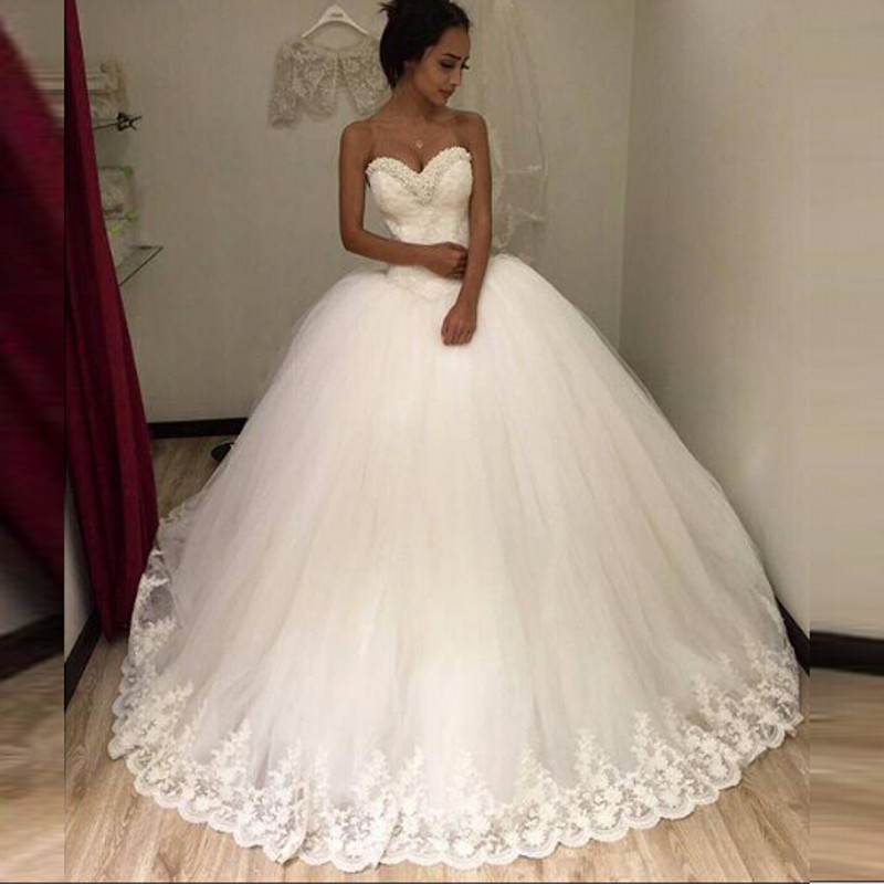 

Strapless Sexy 2019 New White Beaded Lace & Tulle Ball Gown Wedding Dress Bridal Gowns Wedding gowns for Bride, Ivory