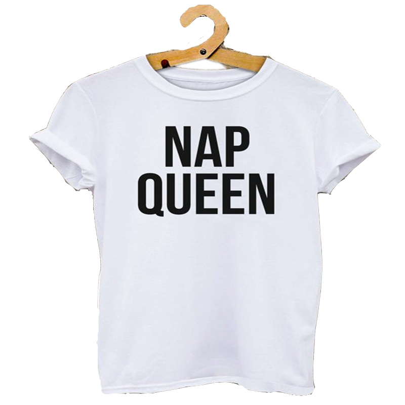 Hot Plus size Women Black White Nap Queen letter print Funny T shirt Woman Tee Fashion Tops Street Hippie Punk