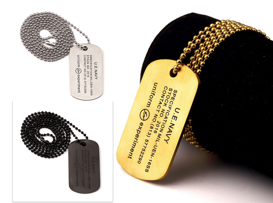 

Punk Wholesale price 3 COLORS GOLD SILVER BLACK HIP HOP Uniform Experiment Necklace NO 83 Dog Tag Pendants Necklace for lovers Jewelry