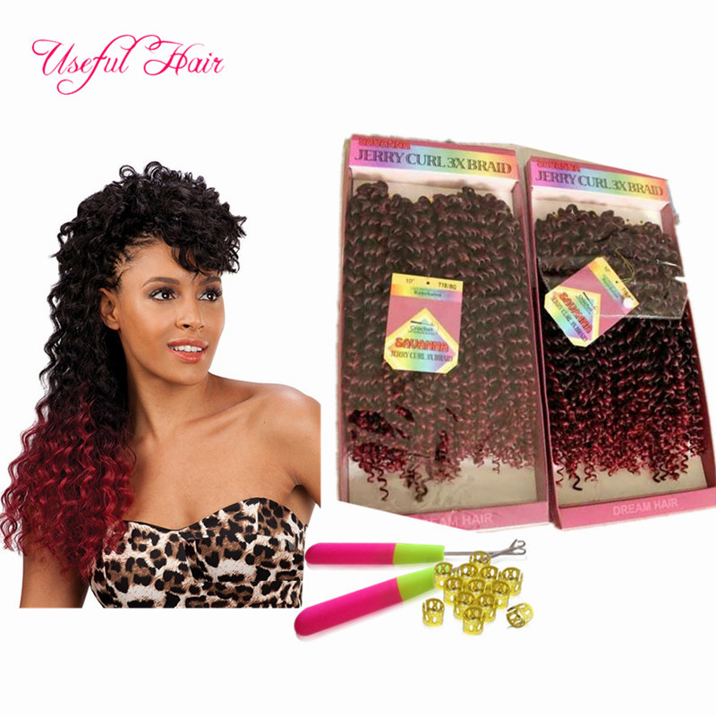 

preloop freetress crochet hair extensions brazilian hair bundles pre looped savana jerry Curly Braids synthetic braiding hair Ombre Weaves, 1b+burgundy