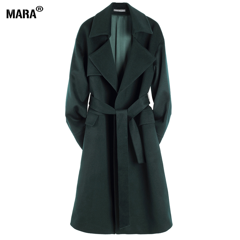 

Wholesale-New Winter Women Long Wool Coat Loose 2016 New Fashion Plus Size Turn-down Collar Woolen trench coat Outerwear manteau femme, Green