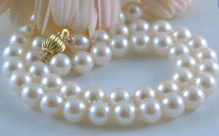 

10-11mm Beaded Necklaces White Pearl Necklace 17.5inch Gold Clasp