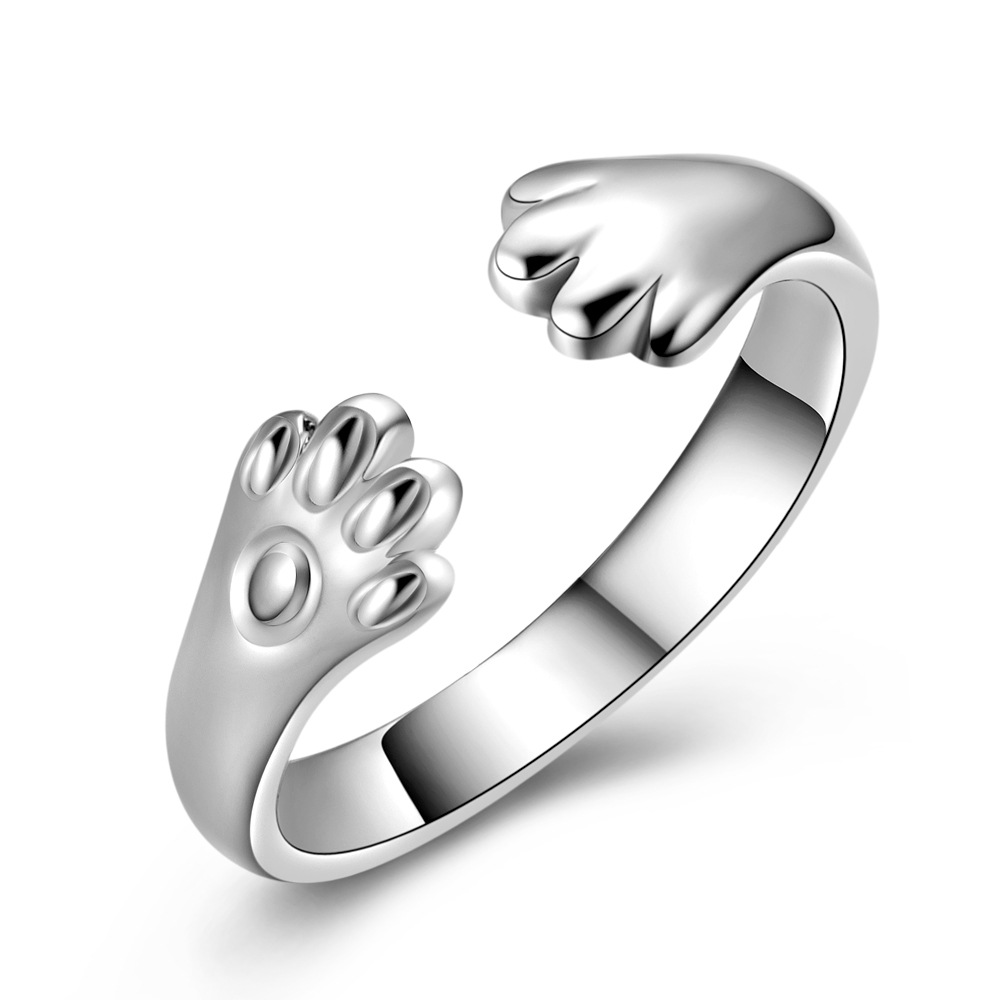 

925 Sterling Silver Ring Cat paw 18k Gold Ring Fashion Women Men Gift Silver Jewelry Finger Rings