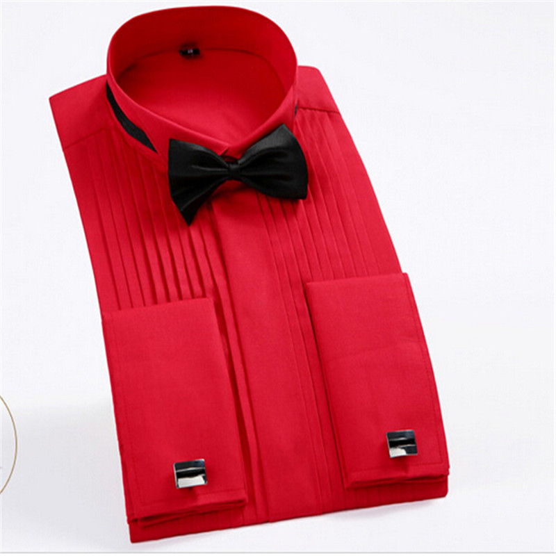 

Wholesale-French Cuff Button Men Dress Shirts Long Sleeve Men's Tuxedo Shirts Male Wedding bridegroom Shirts white black