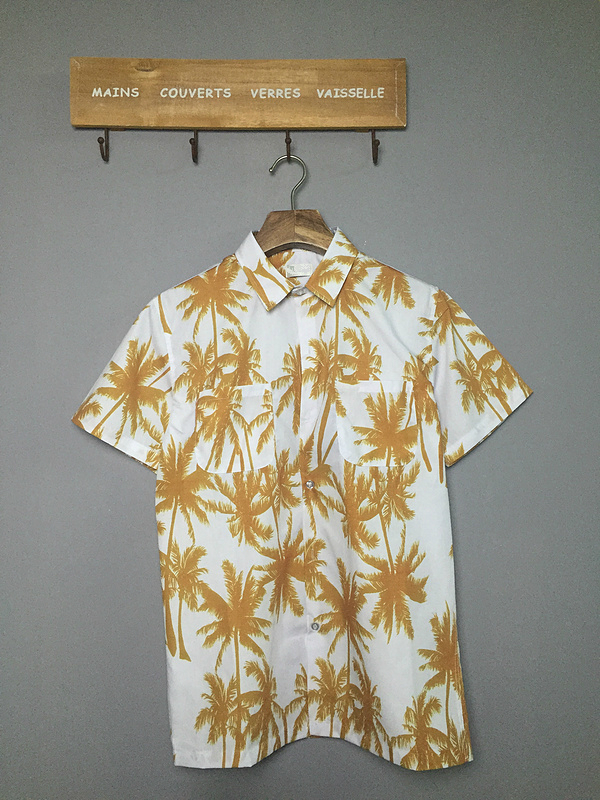 

Wholesale-Mens Summer Style Beach Shirt Hawaiian Coconut Tree Printing Short Sleeve Brand Clothing Free Shipping, Blue