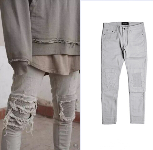 

Men's Jeans Wholesale-HZIJUE Jean Black/blue/white Rock Moto Mens Designer Clothes Fashion Distressed Ripped Skinny Denim Biker Men