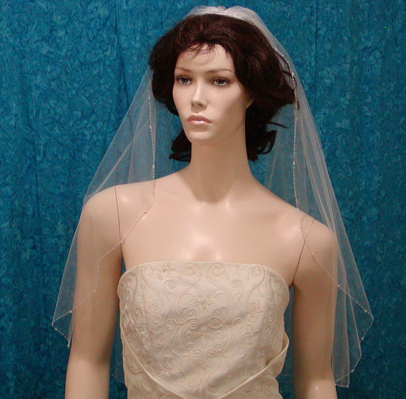 

New Best Selling Simple High Quality One Layer Crystal Edge Elbow Length Wedding Veils With Pearl Bridal Veil Bridal Accessories, White