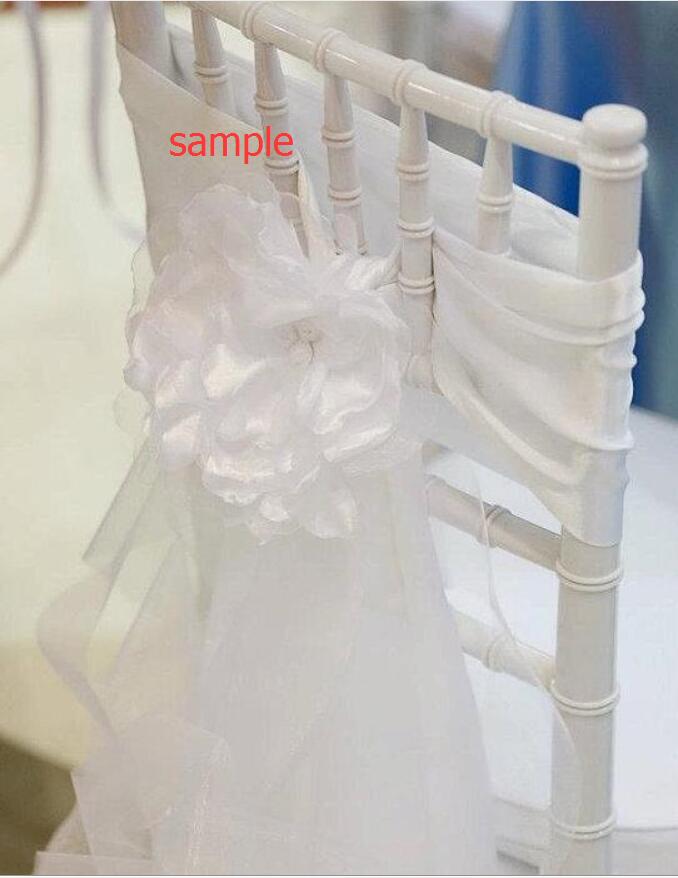 

2015 Ruffles White 3D Flower Organza Romantic Beautiful Chair Sash Chair Covers Wedding Decorations Wedding Supplies Sample G01, Red