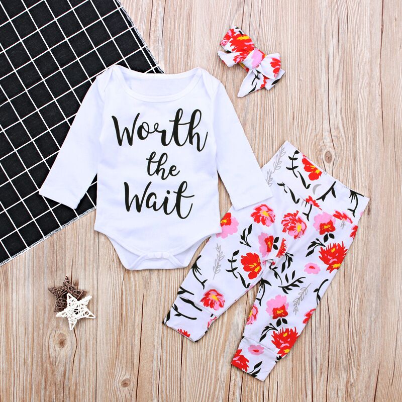 

Girls Baby Christmas Rompers Clothing Sets long Sleeve Newborn Romper Flower Pants Hats 3 Pcs Set Toddler Infant Clothes, As pic