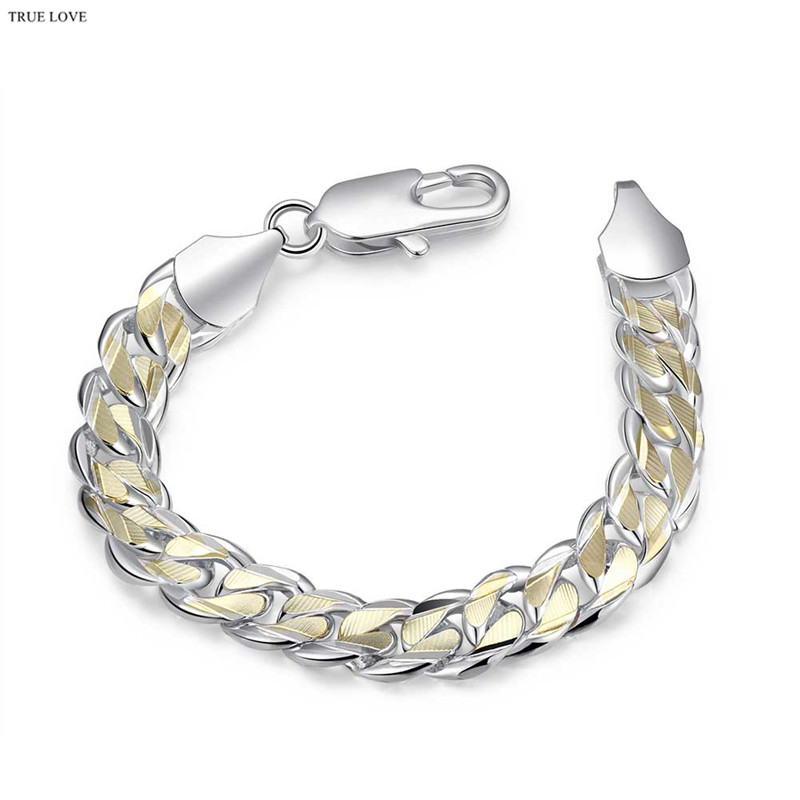 

Hot 925 sterling silver plated Golden Figaro chain bracelet 10MMX21CM cool street style fashion Men's Jewelry Top Quality Free Shipping, Black