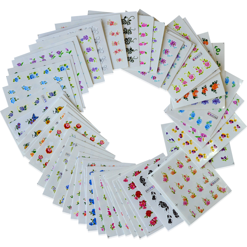 50sheets Beauty Designs Water Transfer Nail Art Sticker Decals NEW Flower DIY French Tips Nail Mixed Styles-image-405352331