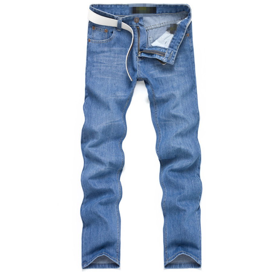 Wholesale-New Hot Sale Male Pants Light blue Jeans Fashion Trend Straight Casual Wear Good Quality Large Size Full Length Zipper Fly Cozy