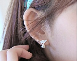 Cute Cat Pearl Stud Earrings S925 Silver Sterling Stud Earrings Gifts For Girls /Ladies Ear Studs