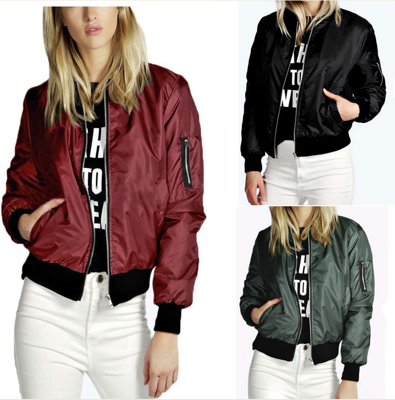 

Fashion Lady Casual Classic Padded Bomber Jacket Womens Retro Vintage Zip Up Biker Coat Free Shipping, Black;brown