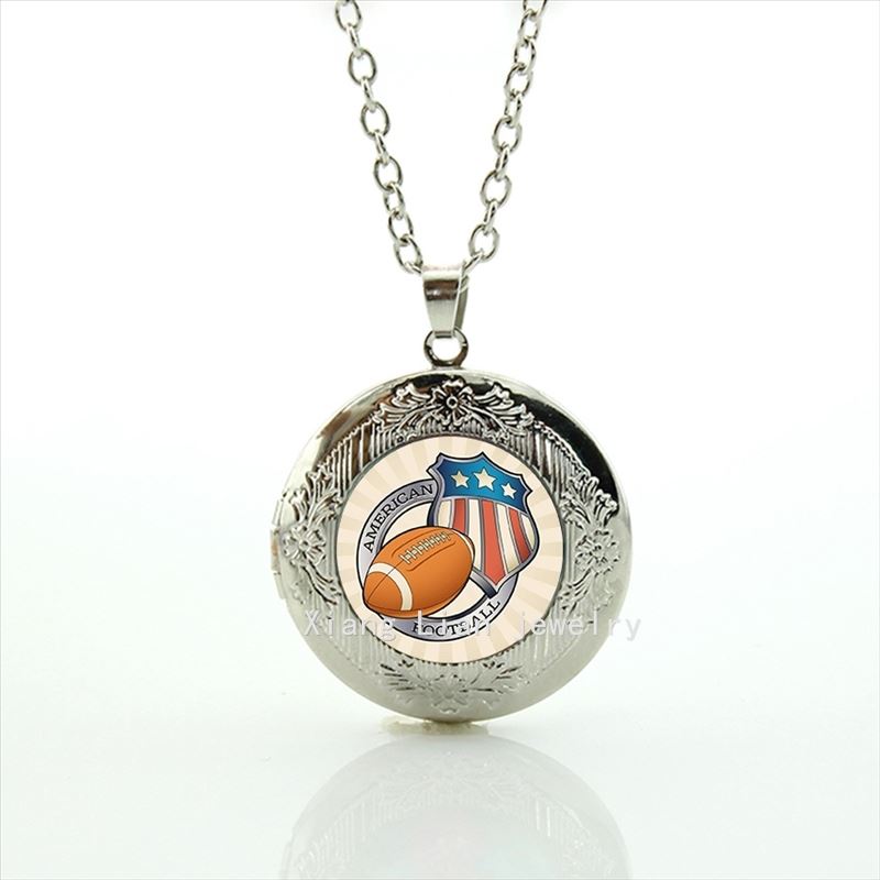 

American football jewelry locket necklace sport rugby jewelry football sport silver plated accessory for father and brother NF060