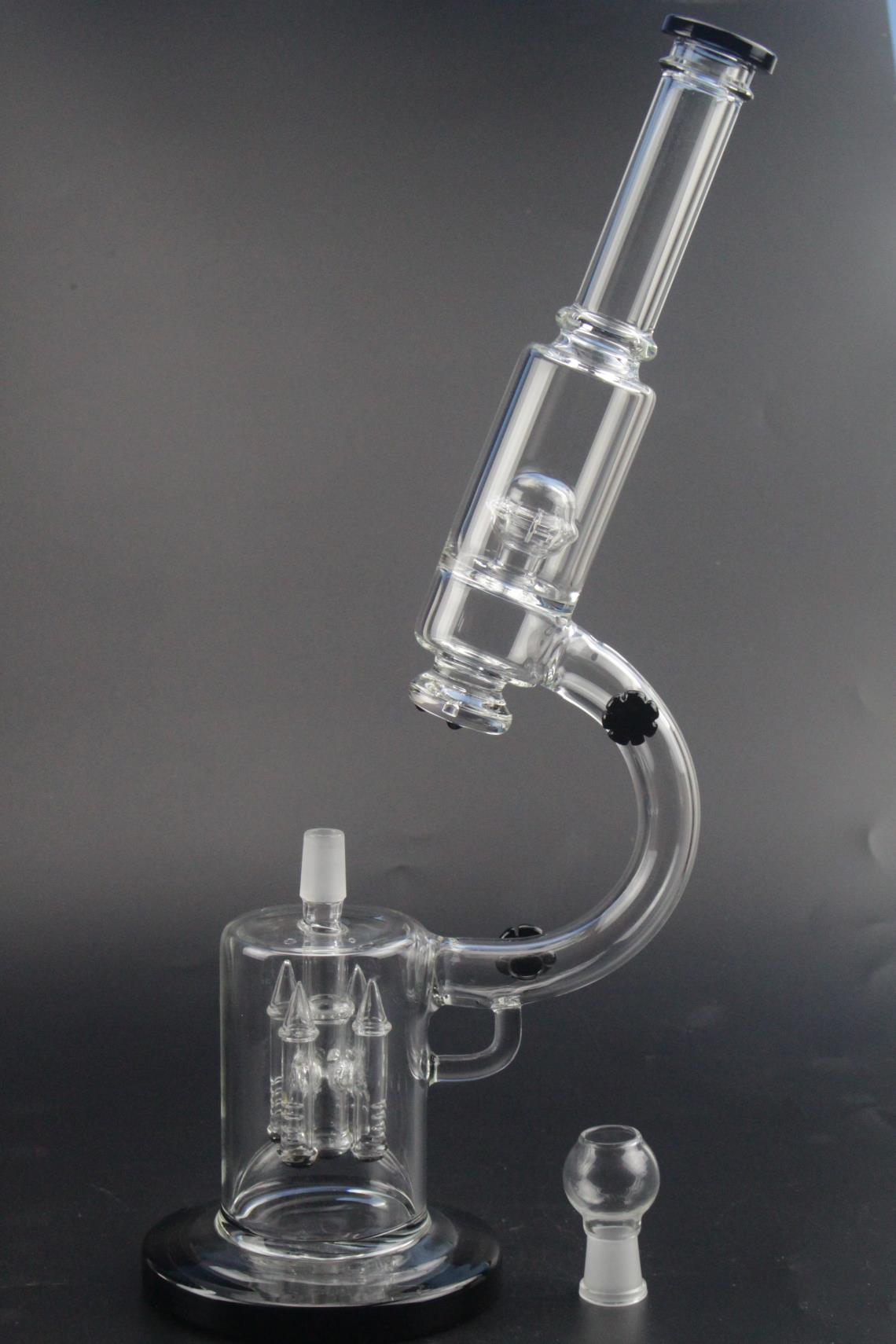 

35cm Height Microscope Glass Bong Dual ChamberOil Rigs Rocket to UFO Perc Dab Oil Rigs Water Pipe Bongs Hookahs on Sale