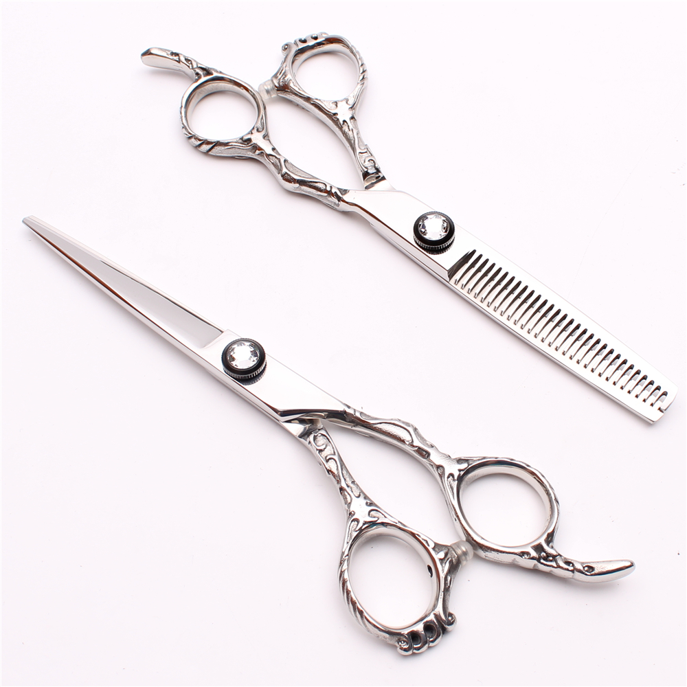 

2Pcs 6" JP 440C Customized Logo Professional Human Hair Scissors Cutting or Thinning Shears Barber"s Hairdressing Shears Style Tools C9008