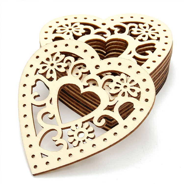 

Hot Wedding Ornaments Heart Wood Decorations Home Grarden Birthday Valentine's party hanging props wholesale, free shipping, 10 pc per bag, Beige