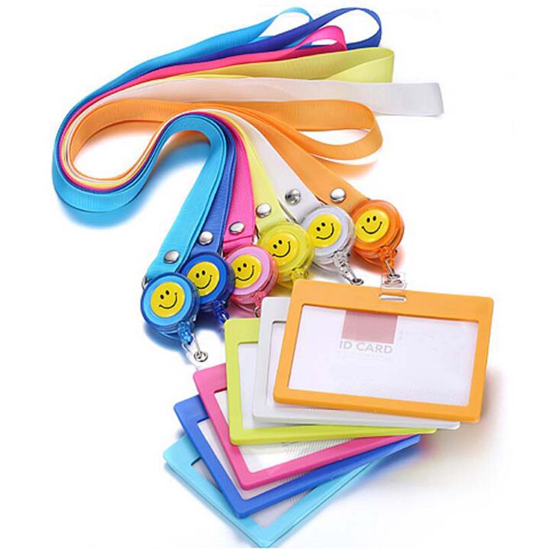 5Pcs Horizontal Style ID Badge Holder With Neck Strap Lanyard With Retractable Clips Company Exhibition Office Badge Holders-image-391793860