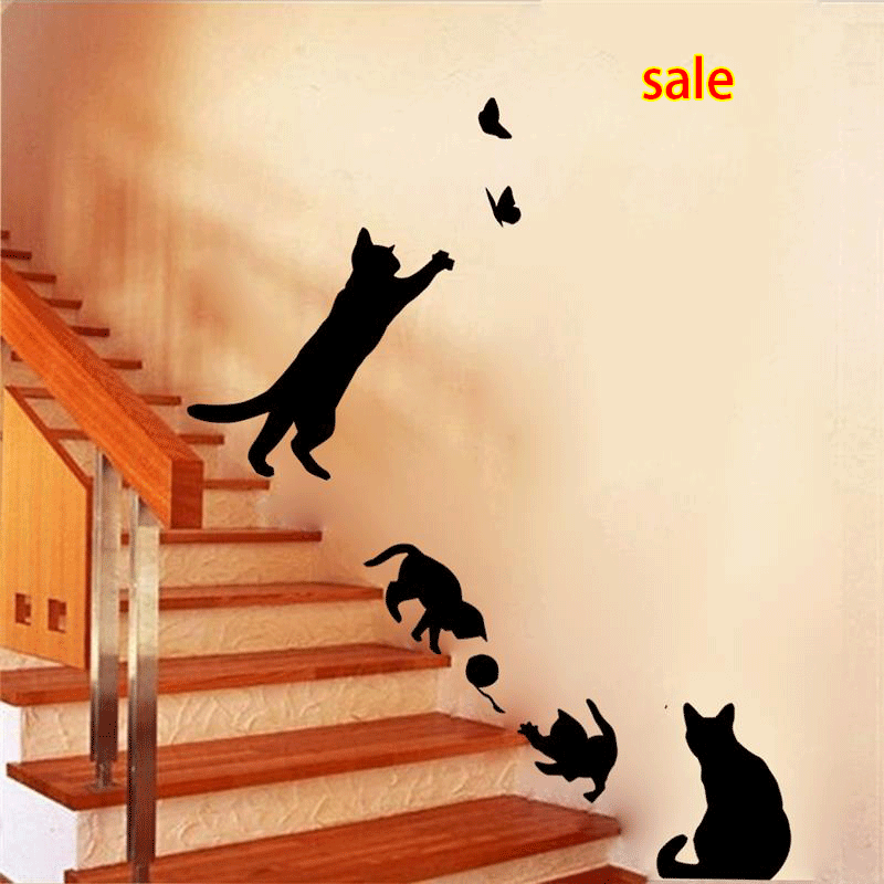 

Wholesale new hot selling 4 cute cats playing wall stickers kids room decorations diy home decals