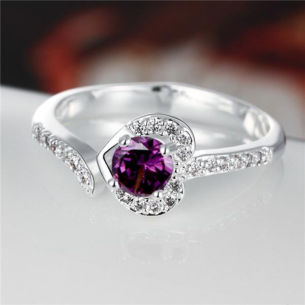 

Best gift Full Diamond Heart-shaped ring 925 silver Ring STPR019C brand new purple gemstone sterling silver plate finger rings