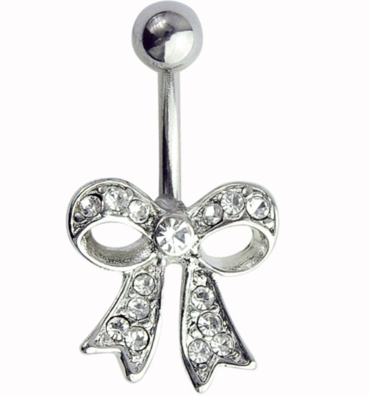 

D0636 ( 1 color ) clear colors bowknot style Button ring Navel Rings Body Piercing Jewelry Dangle Accessories Fashion Charm 10PCS, Silver