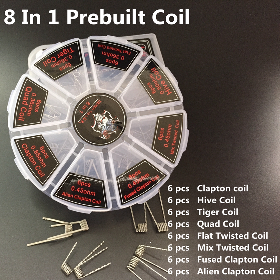 

Demon Killer 8 In 1 Prebuilt Coil Box Kit Flat twisted Fused clapton Hive premade wrap wires Alien Mix twisted Tiger Quad DHL