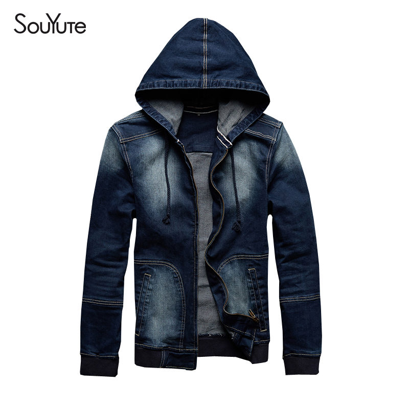 

Fall-2016 Autumn New Arrival Souyute Men's Hat Denim Jacket Sports Wear Outdoor Casual Hoodies Jeans Jacket Size -XL 801, Blue